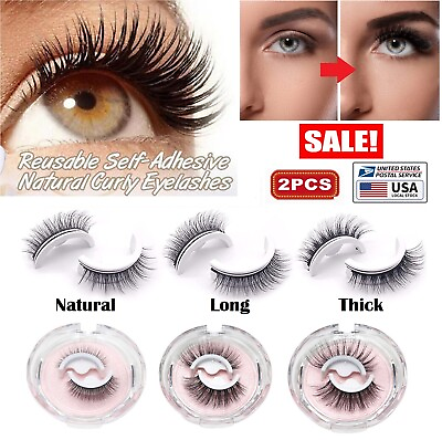#ad 2× Reusable Self Adhesive Eyelashes Natural 3D Mink Glue Free False Eyelashes US $7.39