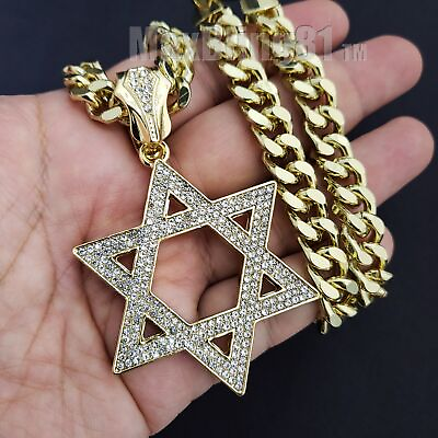 Gold Plated Cubic Zirconia Star of David Iced amp; 18quot; 30quot; Bling Chain Necklace $23.99