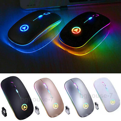 #ad 2.4GHz Wireless Optical Mouse USB Rechargeable RGB Cordless Mice For PC Laptop $7.90