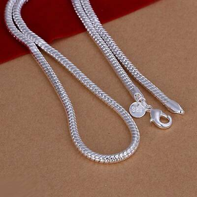 #ad 2PCS 925Sterling Solid Silver Men Jewelry 4MM Snake Chain 16 24 Inch Necklace $8.99