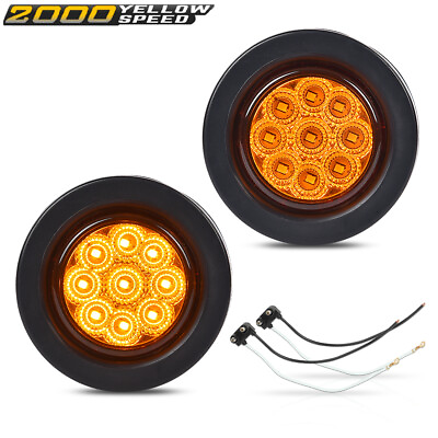 #ad 2pc Amber 2quot;Inch Round 9 LED Side Marker Clearance Lights Truck Trailer Lamp 12V $9.40