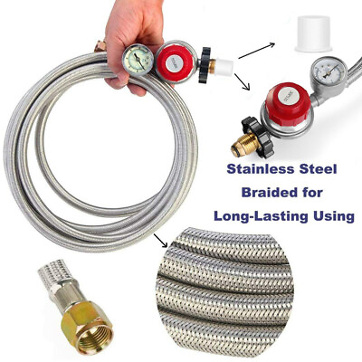 #ad 12 Ft Propane Regulator Hose for 3 8quot; Female flare Gas Grill Stove w Indicator $33.00