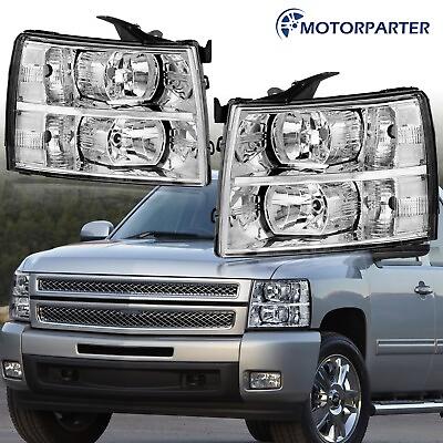 #ad Pair Headlight W Clear Reflector For 07 13 Chevy Silverado 1500 2500 3500 Front $72.96
