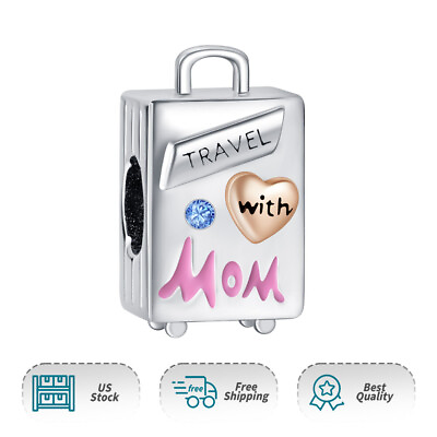 #ad Real New Travel with Mom Suitcase Charm 925 Sterling Silver Women Bracelet Charm $17.98