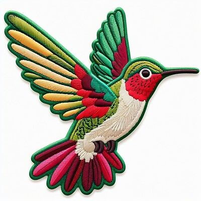 #ad Humming Bird Patch Iron on Applique Wild Bird Badge Garden Flower Decorative $3.99