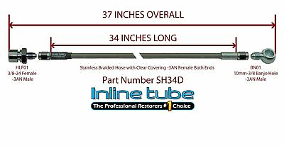#ad 1979 08 Gm Stainless Braided Hose 10Mm Banjo To 3 16 Brake Line Fitting 35 Long $28.95