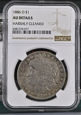 #ad 1886 O $1 Morgan Silver Dollar NGC AU Details Cleaned Key Date Coin $189.95