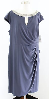#ad NWT Alex Evenings Slate Blue Gray Beaded Ruched Cocktail Party Dress Size 14W $44.99