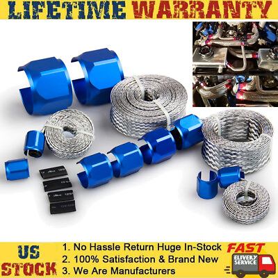 #ad Blue Radiator Hose Sleeving Stainless Steel Braided Dress Up Hose Cover Kit New $29.69