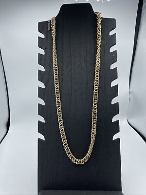 Gold Tone Wide Flat Link Heavy Bling Chain Necklace 30quot; Jewelery $24.95
