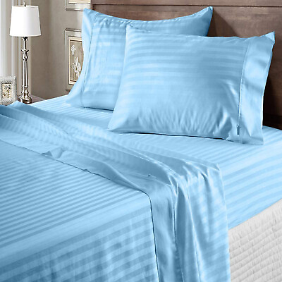 #ad 1000 TC OR 1200 TC Egyptian Cotton Bedding Select Item amp; Size Sky Blue Stripes $129.19
