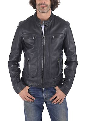 #ad New Leather Jacket Mens Biker Motorcycle Real Leather Coat Slim Fit #674 $118.00