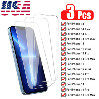 #ad 3 PACK For iPhone 14 13 12 11 Pro Max XR XS Max Tempered GLASS Screen Protector $1.00