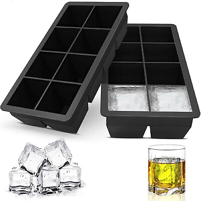 #ad 2pcs Ice Maker Large Cube Square Tray Molds Whiskey Ball Cocktails Silicone Big $12.88