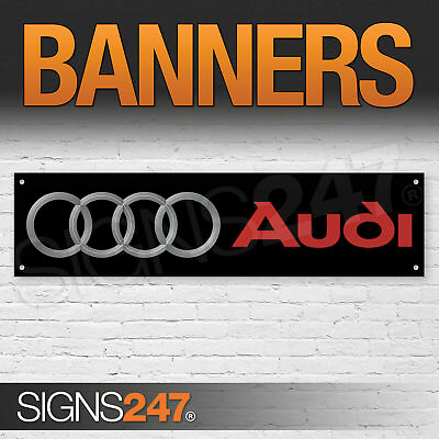 #ad Audi Cars Silver on Black Garage Workshop Banner PVC Sign GBP 12.49
