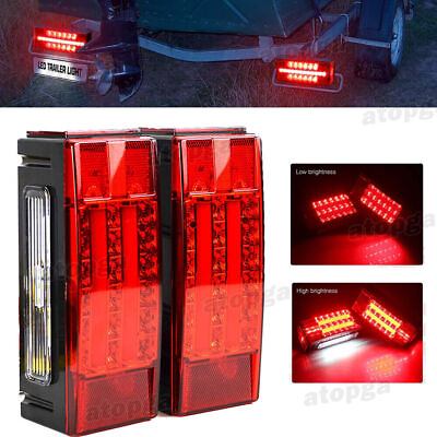#ad Upgraded LED Submersible Trailer Boat Rectangle Stud Stop Turn Tail Lights Kit $24.79
