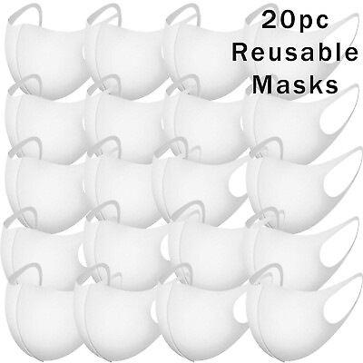 #ad 20 PCS White Washable amp; Reusable Fashion Face Masks US seller IN STOCK $7.99