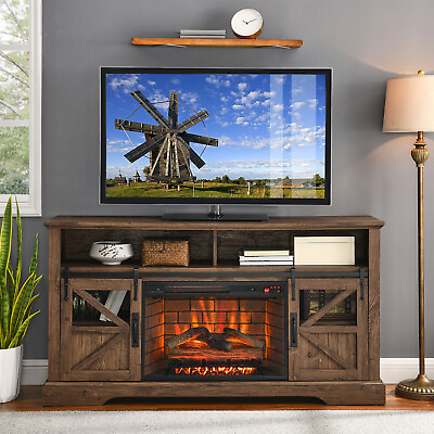 #ad 60#x27;#x27;TV Stand Entertainment Center w Electric Fireplace Media Console Table Brown $443.99