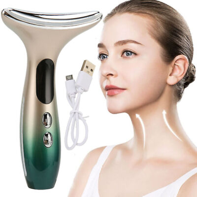 #ad 3 Colors Led Facial and Neck Massager Photon Therapy Anti Aging Wrinkle Remover $16.28