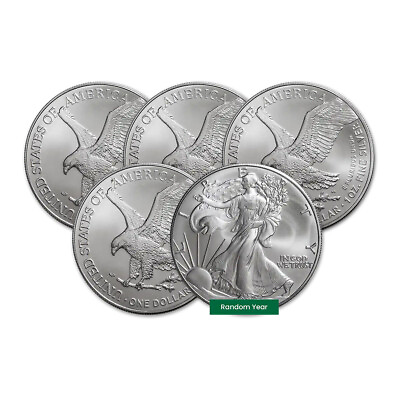 #ad Lot of 5 1 oz Silver Eagle Coin BU Random Year US Mint $163.10