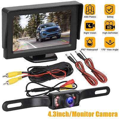 #ad 4.3quot; HD Monitor Car Backup Reverse Camera Rear View Parking License Plate System $27.98