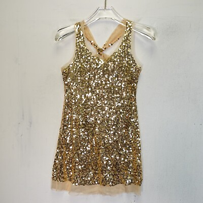 Wildcat Dress XS Mini Tank Gold Sequin Mesh Sparkle Glitter Bling Club Party $28.88