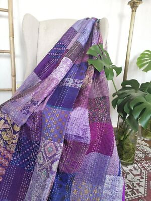 #ad #ad Vintage Patchwork Kantha Bedspread Indian Handmade Quilt Throw Cotton Blanket $57.20