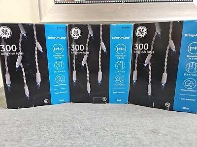 #ad NEW GE Icicle Style Lights String A Long 300 quot;Blue Lightsquot; Bulbs 13.2#x27; Lot Of 3 $31.14