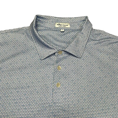 #ad Peter Millar Summer Comfort Geometric Polo Shirt Mens XXL Blue Golf Outdoor $34.99