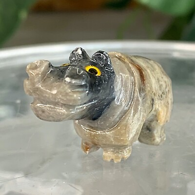 #ad Steatite Stone Carved Hippo Animal Carving Miniature Hippopotamus Figurine 1.5quot; $10.99
