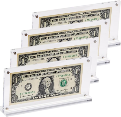 #ad Dollar Bill Display Case Dollar Frame Clear Paper Money Holder 7.3quot; X 3.5quot; 4Pack $36.99