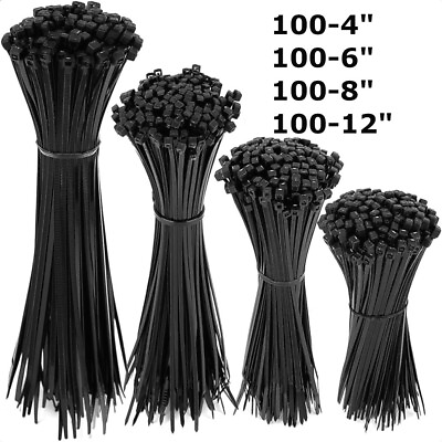 #ad 400 Black Cable Zip Ties Assorted Sizes 100 PACK of 4quot; 12quot; Camping Survival Gear $17.95