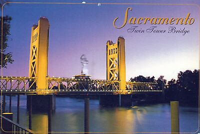 #ad VINTAGE POSTCARD CONTINENTAL SIZE TWIN TOWER BRIDGE AT SACRAMENTO CALIFORNIA $4.99