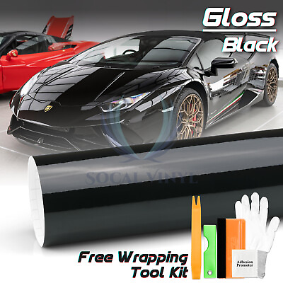 #ad Gloss Black Glossy Car Vinyl Wrap Sticker Decal Sheet Air Release Bubble Free $13.70