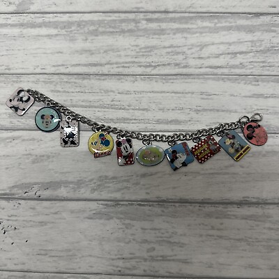 #ad Disney Mickey Mouse And Minnie Mouse Charm Bracelet Silver Tone Photos $12.99