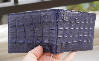#ad Double Side Handmade Real Crocodile Leather Skin Men Bifold Wallet Blue #D21 $62.90