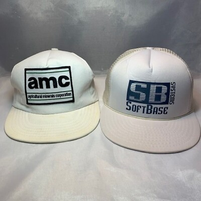 #ad Vintage Lot of 2 White Trucker Baseball Snapback Hats Caps VTG $12.99