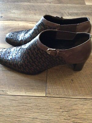 #ad Brighton Womens Turner 7 1 2m Brown Leather Slip On Woven Heeled Ankle Boots $24.95