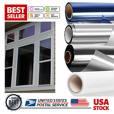 #ad Window Tint One Way Mirror Film UV Heat Reflective Home Office Heat Insulation $13.99