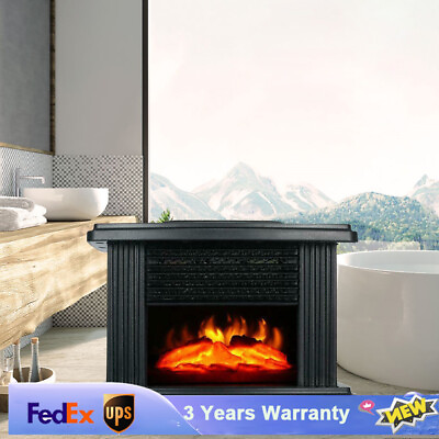 #ad 1000W Electric Fireplace Standing Space Heater Stove 3D Flame Log Burner $52.90