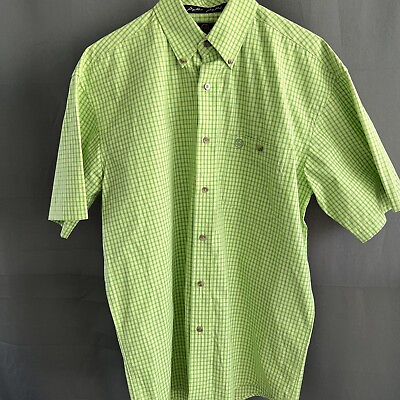 #ad Wrangler George Straight Shirt green plaid men#x27;s Medium Short Sleeve Button Down $19.99