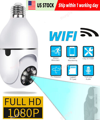 Wireless Security 360° 1080P IP E27 Light Bulb Camera Wi Fi IR Night Smart Home $11.88