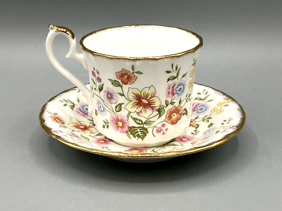 #ad Vintage Fine Bone China Cup and Saucer Harleigh China Ribbed Flowers $19.95