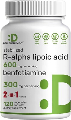 #ad R Alpha Lipoic Acid 600Mg with Benfotiamine 300Mg per Serving 120 Veggie Capsul $33.92