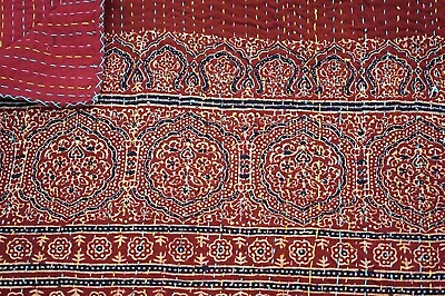 #ad Hand Made Kantha Print Ajrakha Quilt Indian Throw Bedding Reversible Bedcover $64.99
