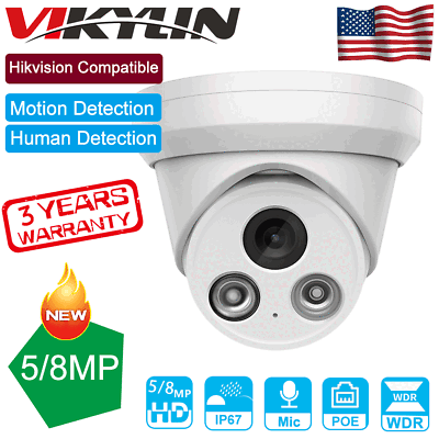 #ad Vikylin Hikvision Compatible 5MP 8MP Turret POE Security IP Camera MIC IR CCTV $55.90