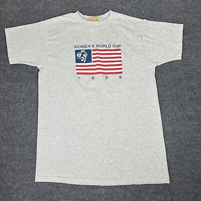 #ad Vintage FIFA Womens World Cup T Shirt Mens Medium Soccer Gray Flag 1999 USA Made $49.99