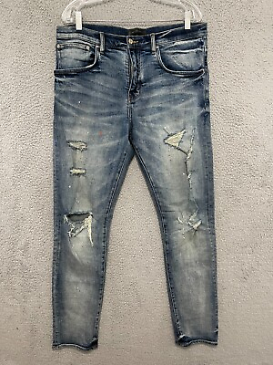 #ad Dead Than Cool Mens Jeans Slim Distressed Paint Blue Denim Size 34 Adult $10.99