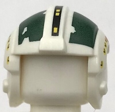 #ad Lego New White Minifigure Headgear Helmet SW Rebel Pilot w Dark Green Rectangle $1.99