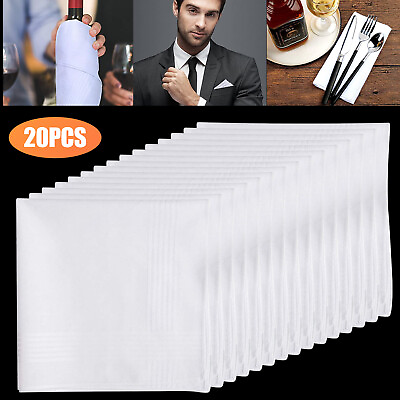 #ad 20 PCS Mens Handkerchiefs 100% Cotton Classic Hankies Pocket White Gift 15x15in $15.98